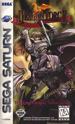 Ảnh bìa game Dragon Force với các tướng quân và rồng chiến đấu trên chiến trường huyền ảo