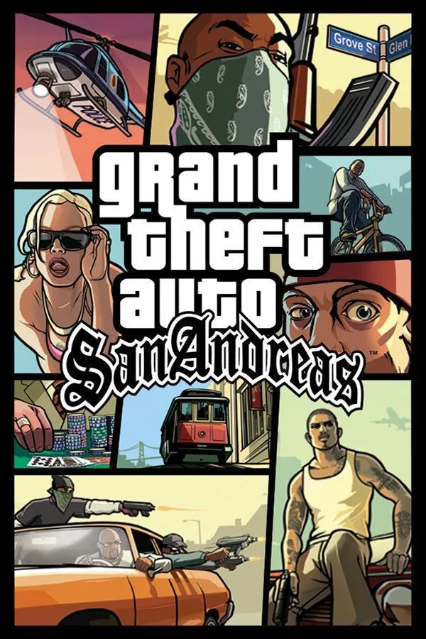 Ảnh bìa game Grand Theft Auto: San Andreas với nhân vật chính CJ