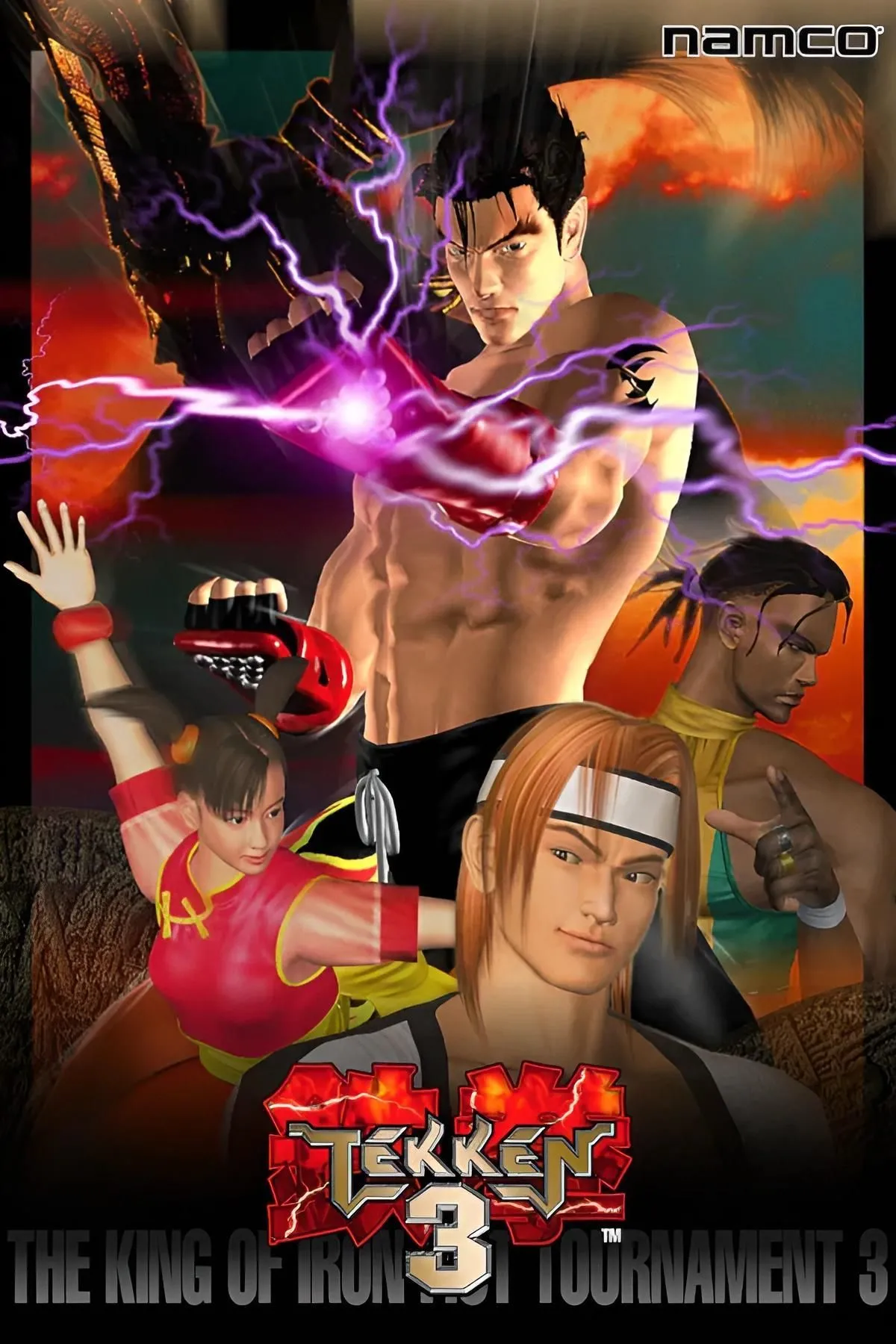 Ảnh bìa game Tekken 3 trên PlayStation 1, với các nhân vật đối kháng chính