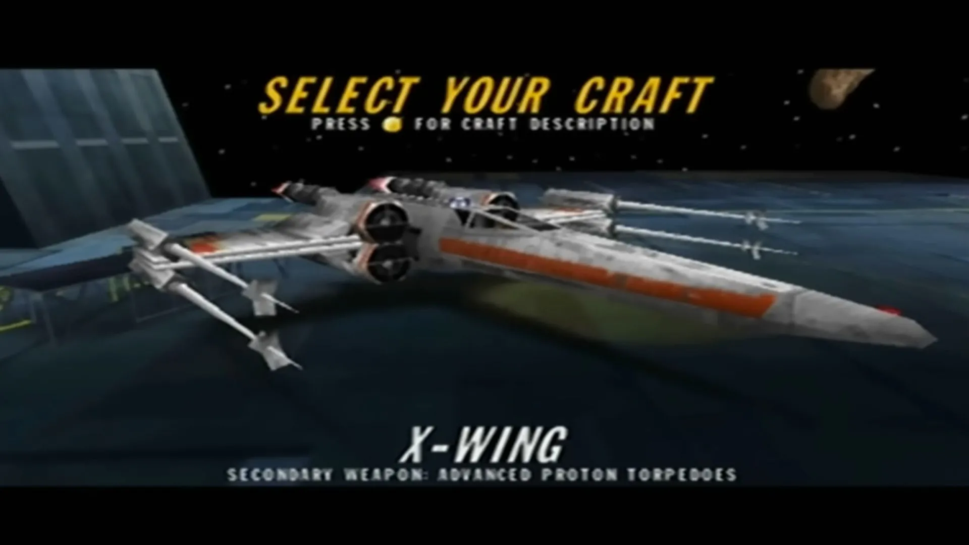 Ảnh chụp màn hình gameplay của Star Wars Rogue Squadron, thể hiện phi thuyền đang bay và chiến đấu trên hành tinh, tượng đài game bắn phi thuyền trên Nintendo 64.