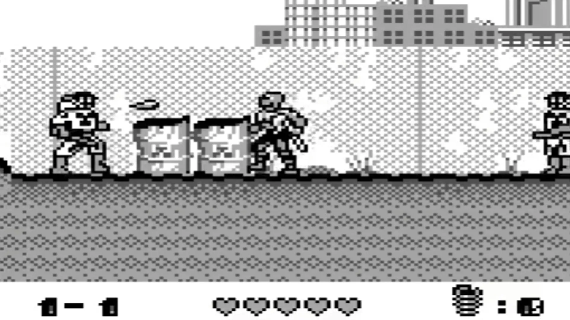 Ảnh chụp màn hình gameplay của tựa game Toxic Crusaders trên Game Boy