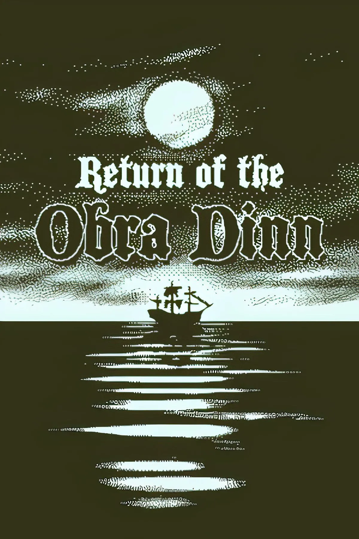 Ảnh chụp màn hình từ Return of the Obra Dinn, thể hiện đồ họa đơn sắc độc đáo và một cảnh tượng bí ẩn trên tàu.