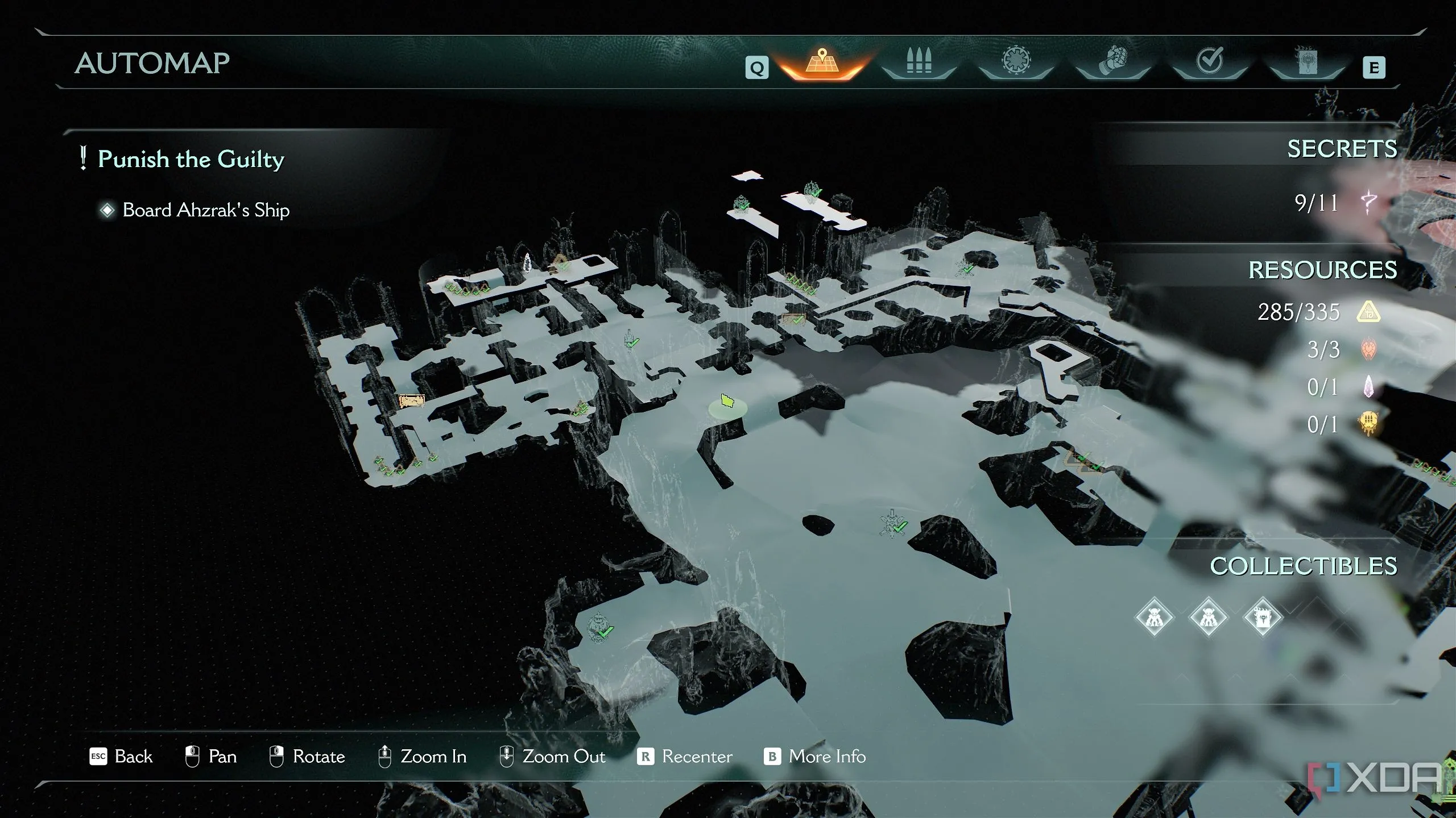 Bản đồ 3D Automap hiển thị vị trí trước cửa xanh trong Chương 22 Doom: The Dark Ages.