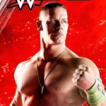 Bìa đĩa game WWE 2K15, thể hiện các đô vật John Cena, Randy Orton và Seth Rollins