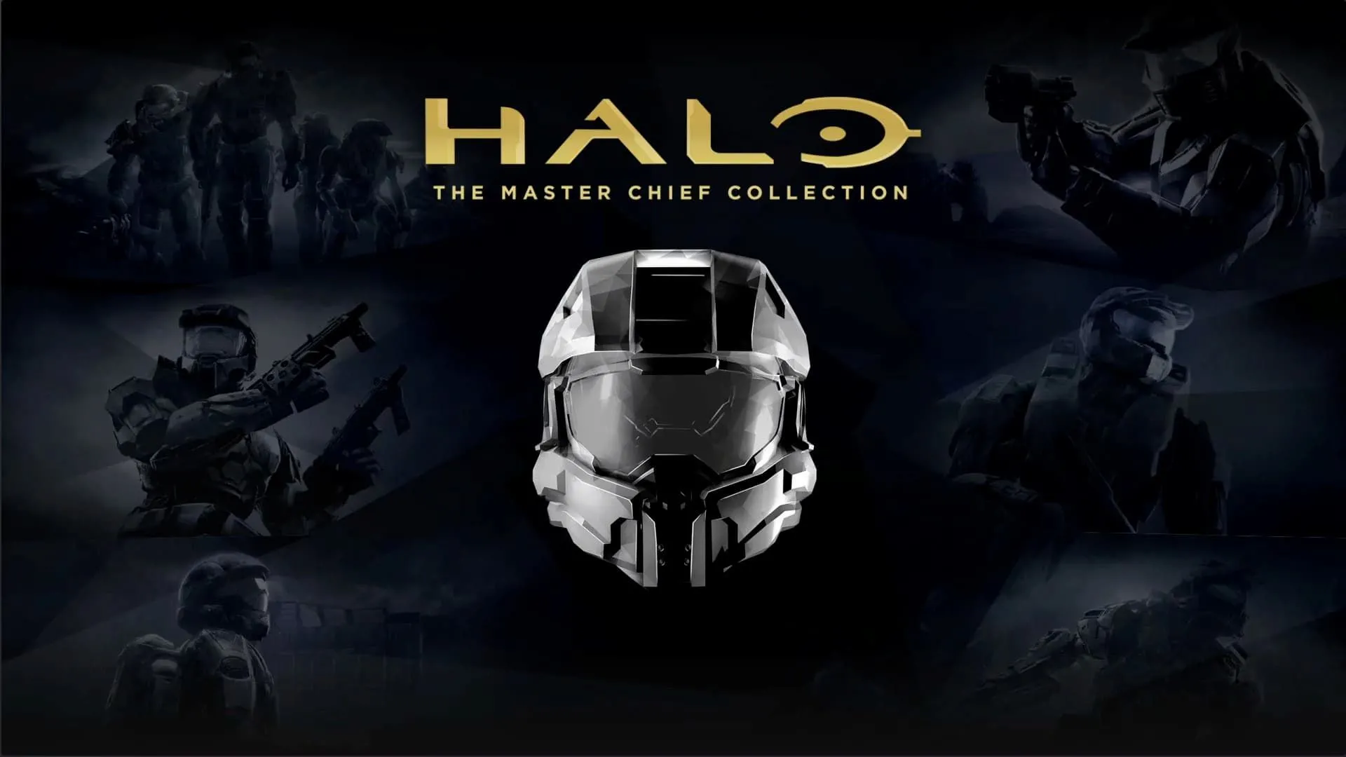 Bìa game Halo: The Master Chief Collection với biểu tượng của Master Chief và những hình ảnh nổi bật từ các tựa game trong bộ sưu tập.