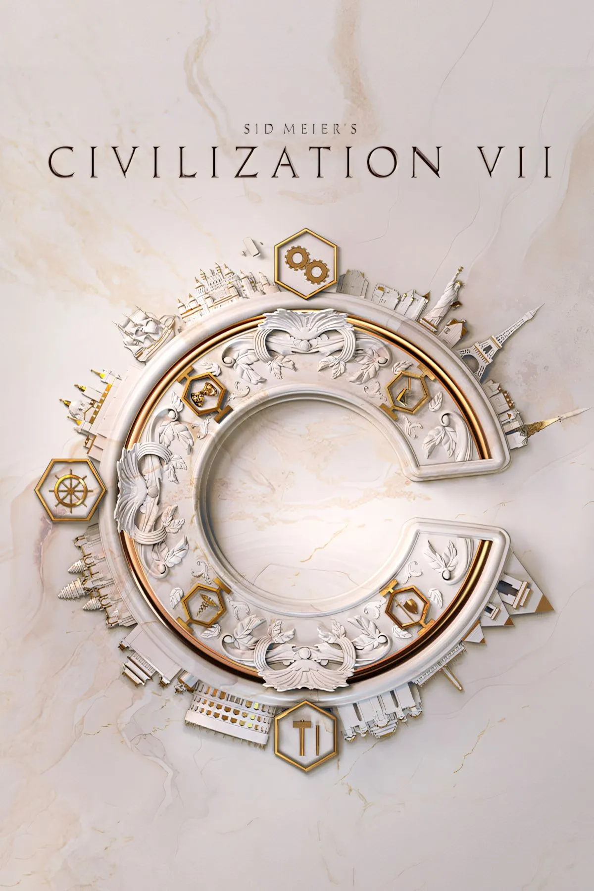Bìa game Sid Meier's Civilization VII hiển thị nhiều nền văn minh và kỳ quan thế giới.