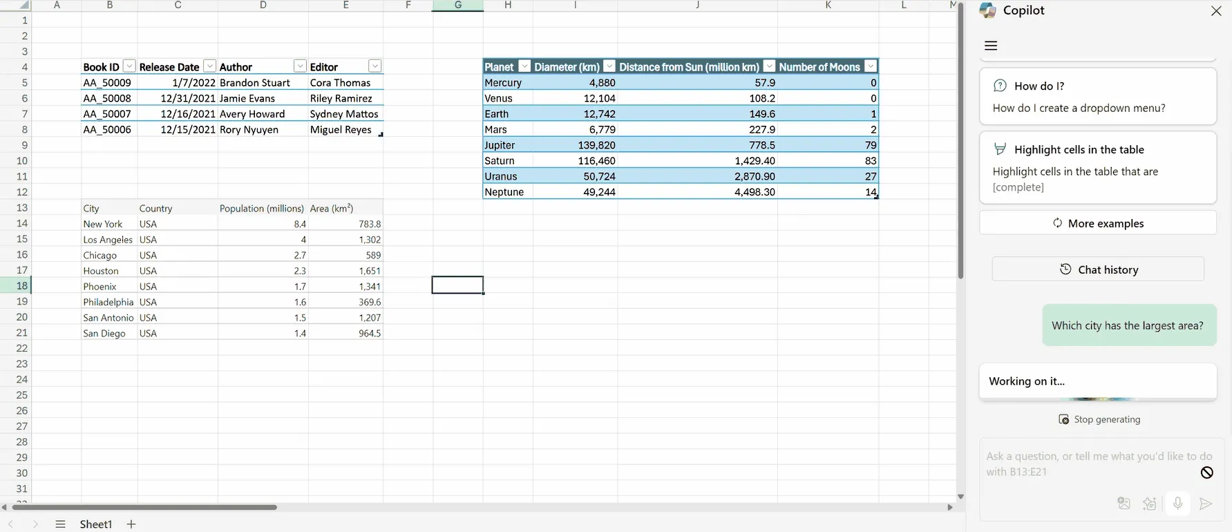 Biểu đồ hoạt động của Copilot trong Excel khi tự động nhận diện ngữ cảnh để phân tích dữ liệu bảng tính mà không cần chọn ô cụ thể.