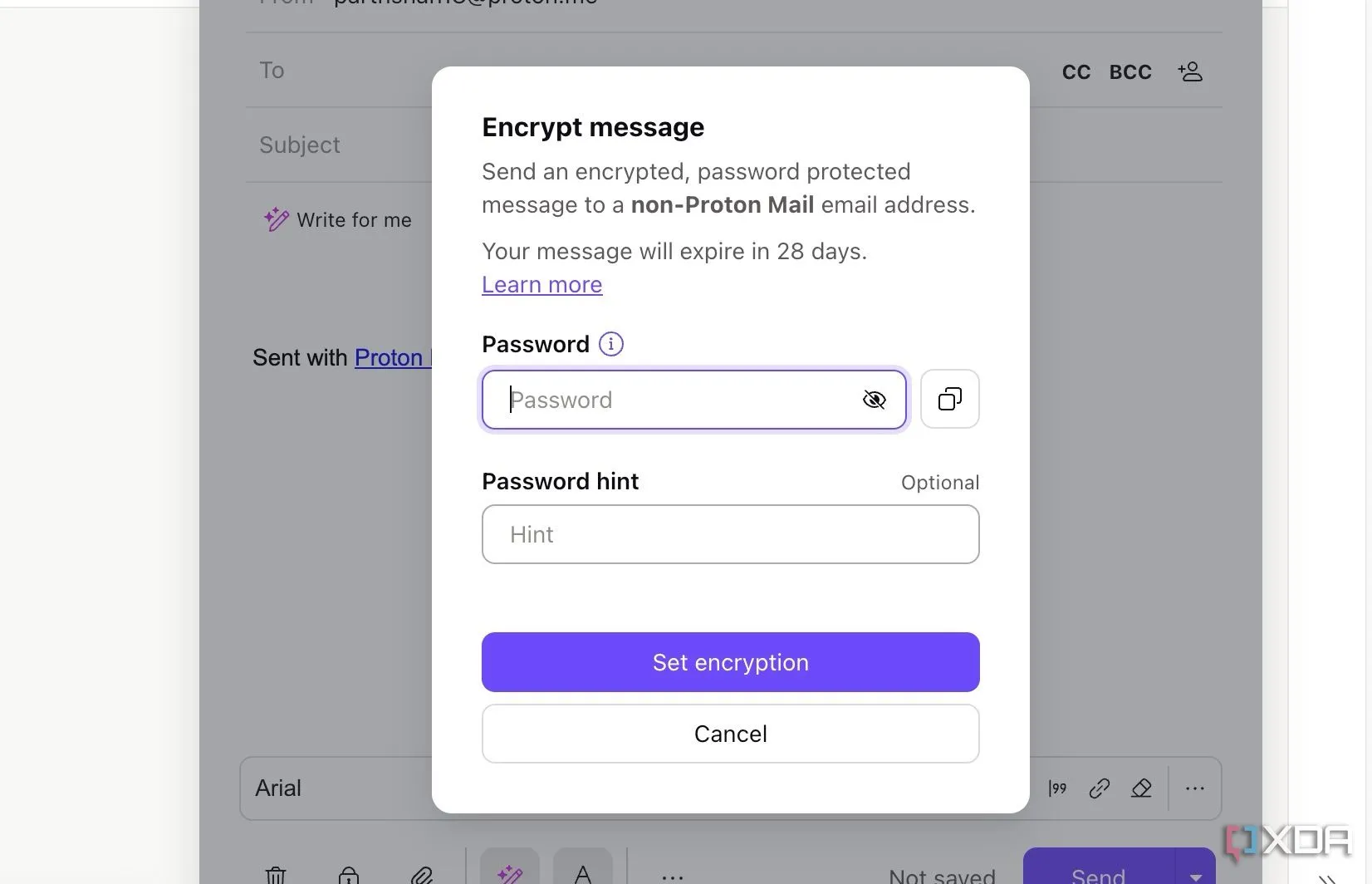Biểu tượng khóa mã hóa trong Proton Mail, thể hiện tính năng bảo mật đầu cuối