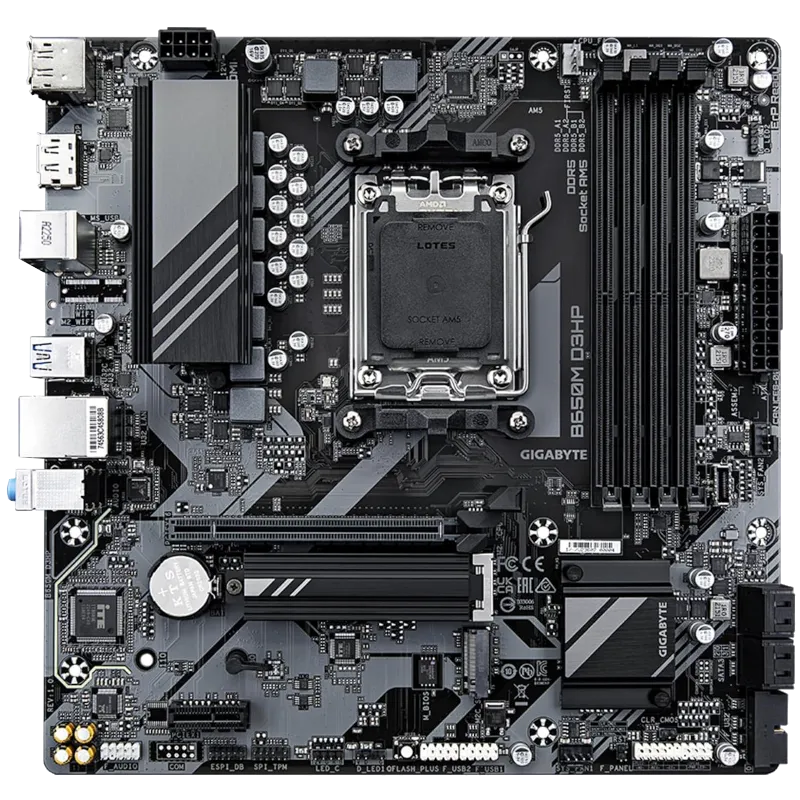 Bo mạch chủ Gigabyte B650M D3HP, một lựa chọn phổ biến cho PC gaming tầm trung, minh họa cho các mainboard giá cả phải chăng nhưng đầy đủ tính năng cơ bản.