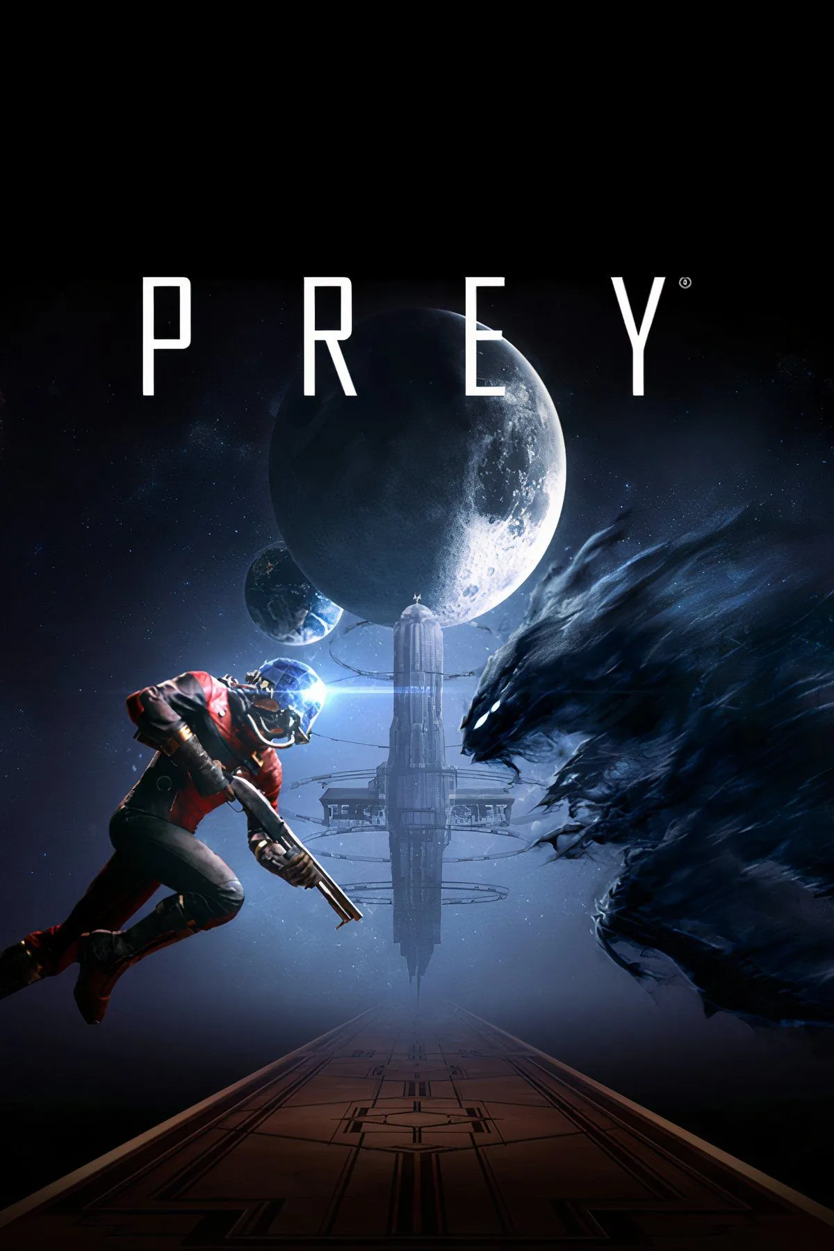 Bối cảnh không gian đầy bí ẩn và căng thẳng trong game Prey, với một Mimic đang ẩn mình.