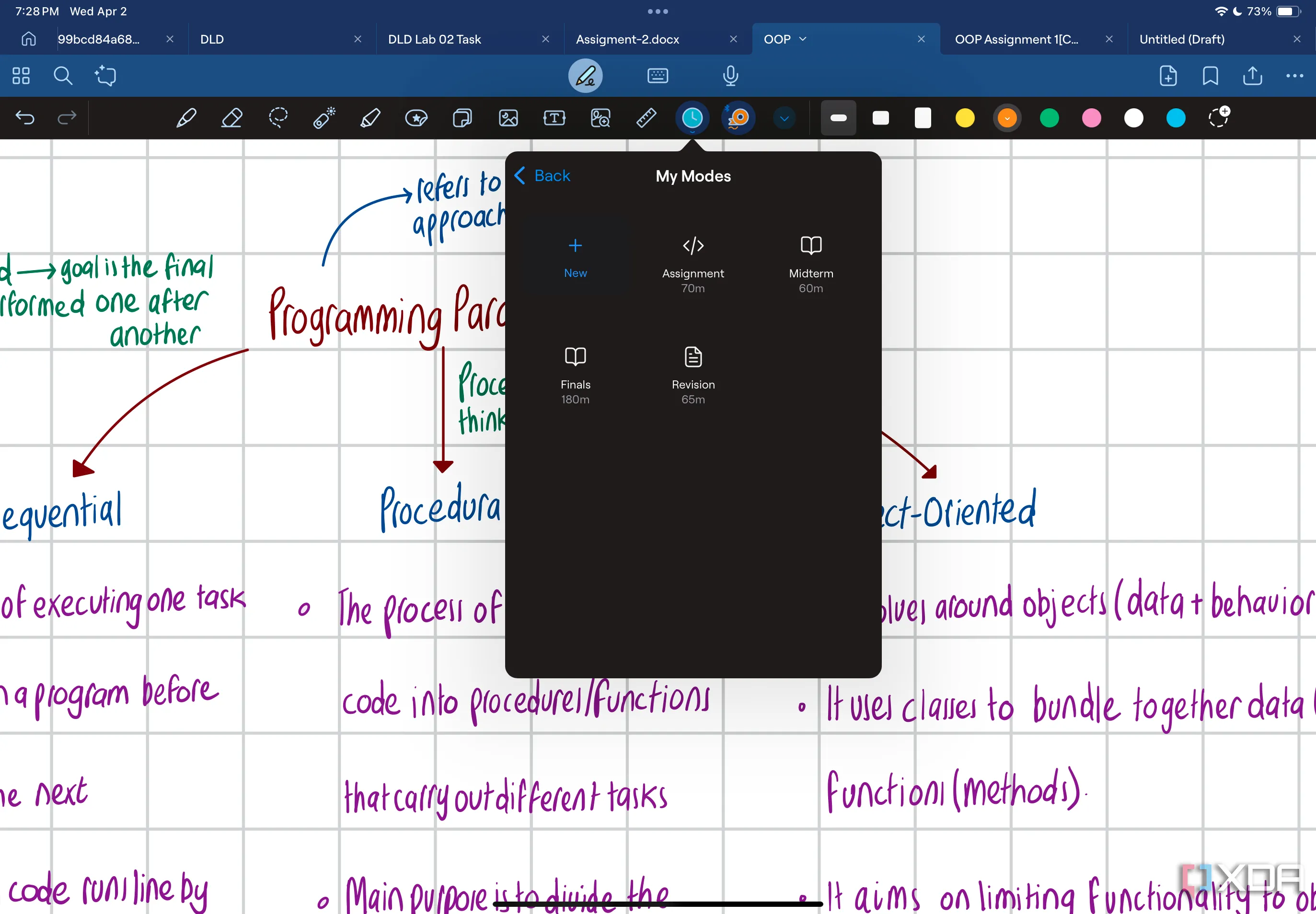 Các chế độ hẹn giờ tùy chỉnh My Modes trong Goodnotes 6 giúp người dùng dễ dàng quản lý thời gian học tập và ôn luyện