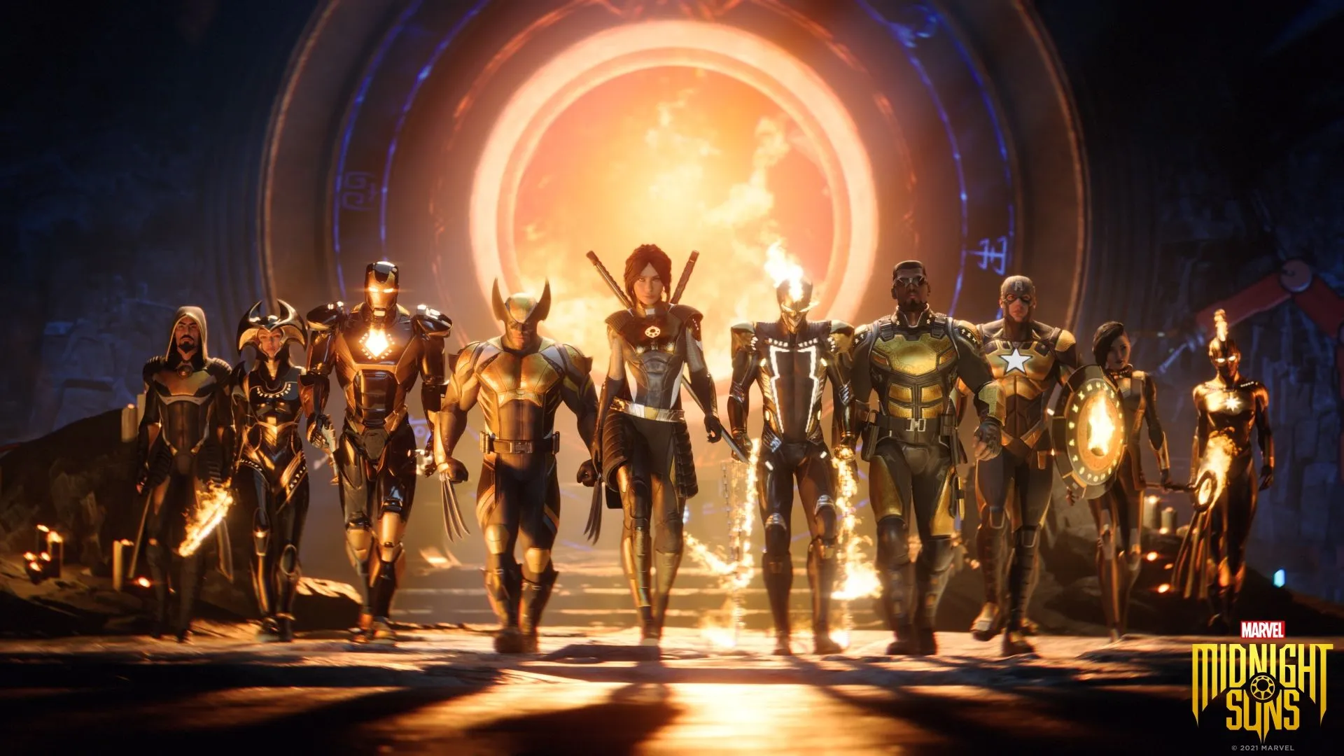 Các siêu anh hùng Marvel cùng nhau trong game Midnight Suns, thể hiện sự đa dạng đội hình và sức mạnh tổng hợp.