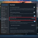 Cài đặt Steam và nút Xóa Bộ Nhớ Đệm Tải Xuống được làm nổi bật