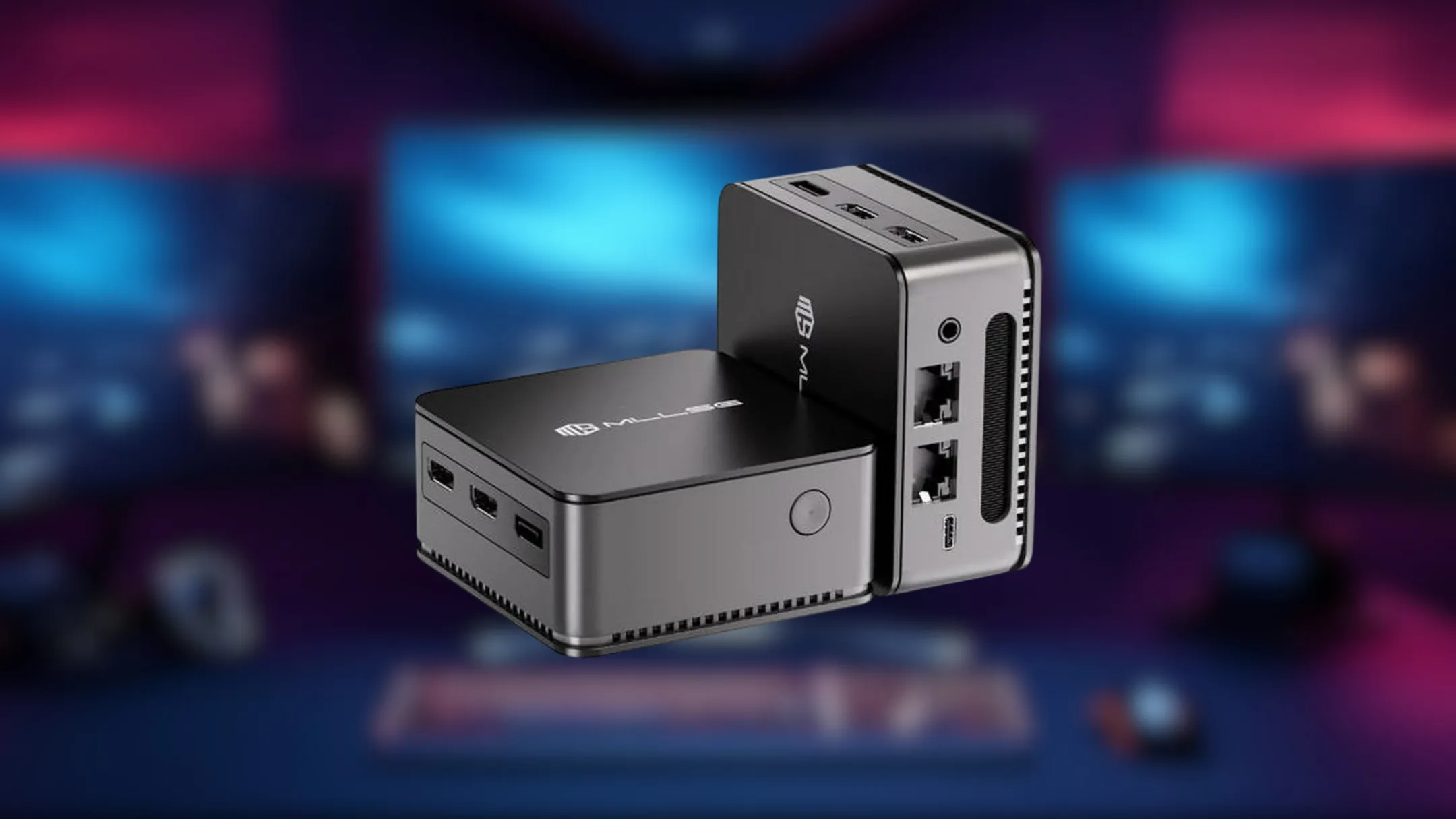 Cận cảnh các cổng kết nối đa dạng phía sau của MLLSE G2 Mini PC, bao gồm USB, HDMI, DisplayPort và Ethernet