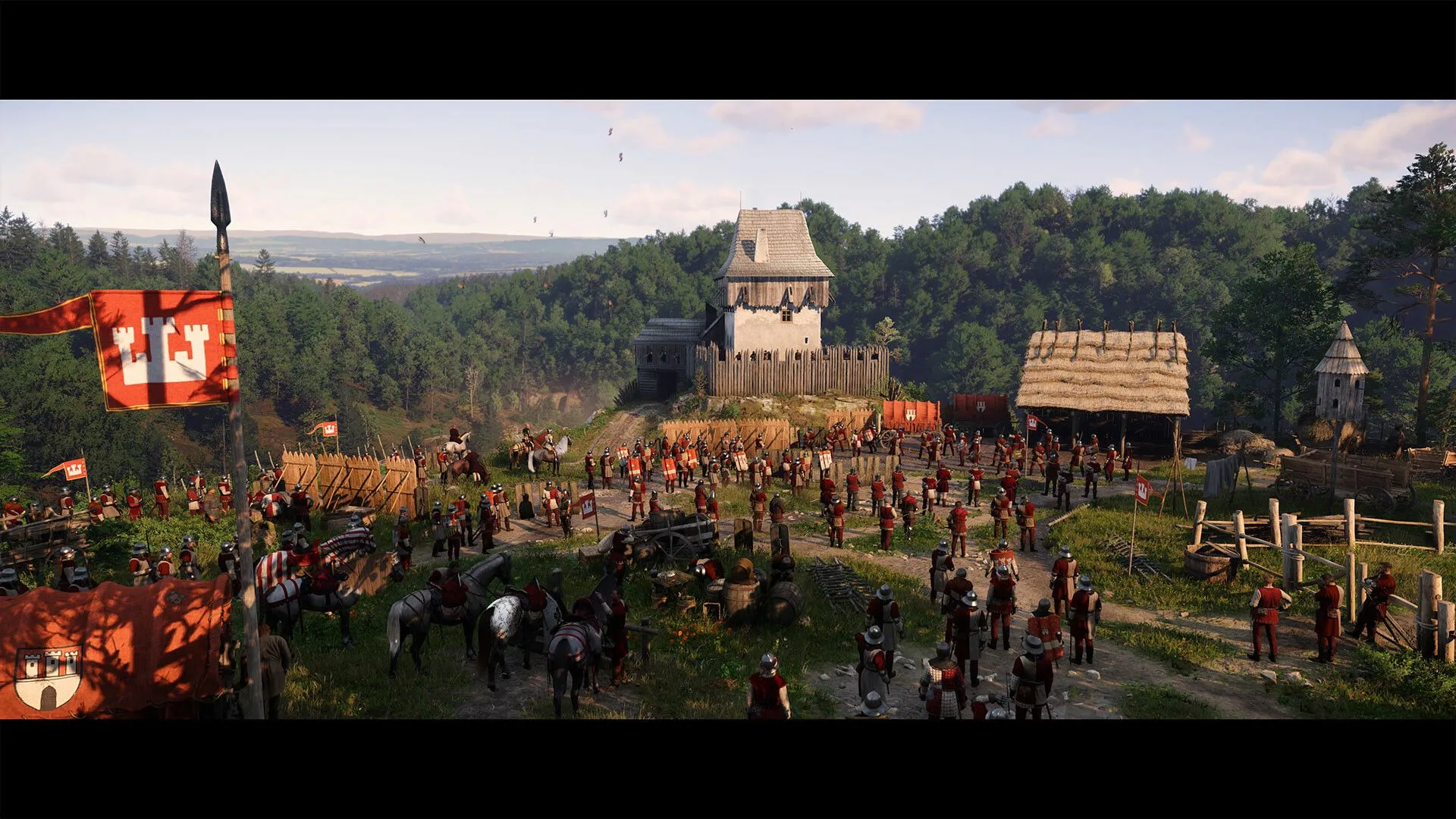 Cảnh chiến đấu thời trung cổ trong Kingdom Come Deliverance 2 với binh lính và ngựa