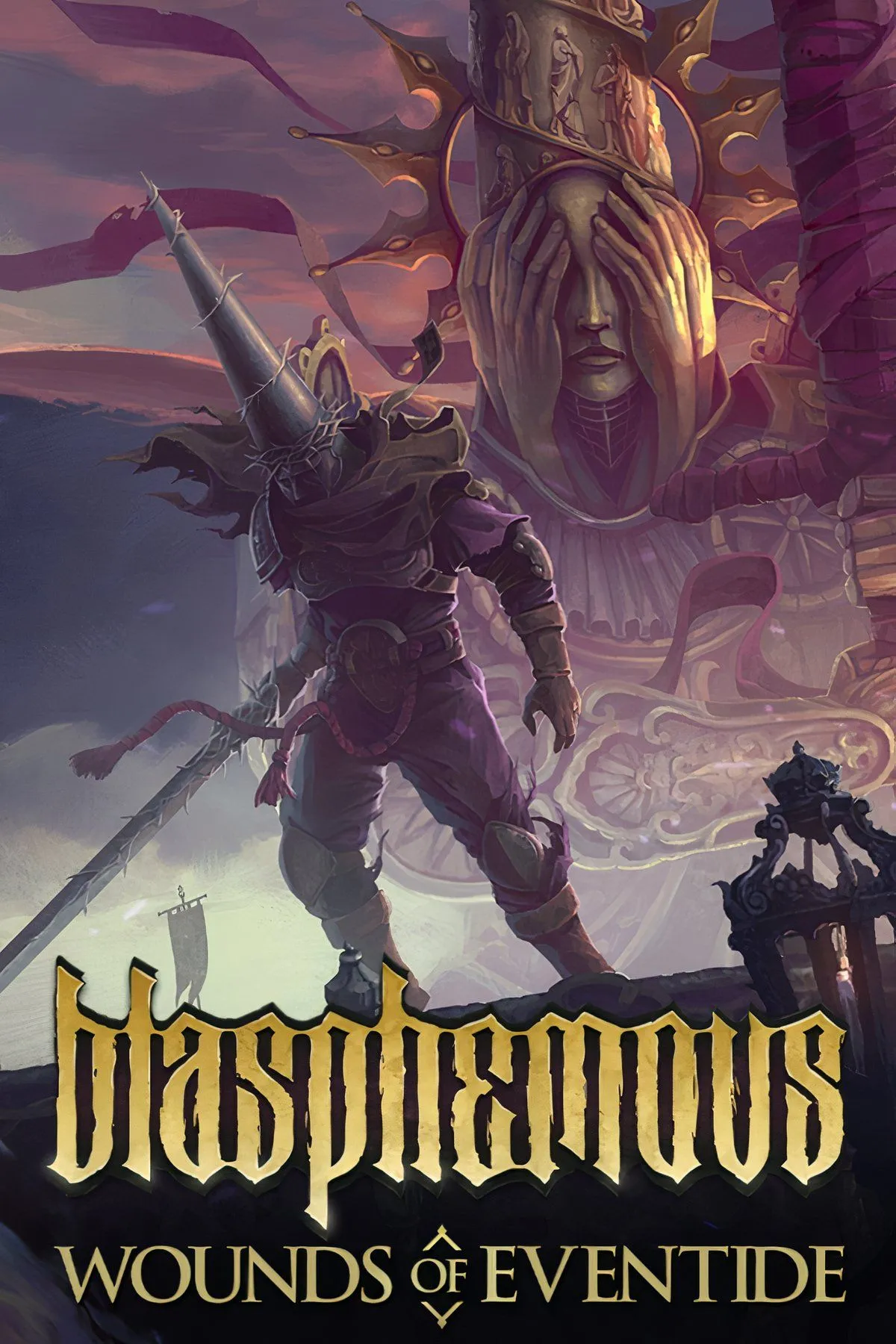 Cảnh chiến đấu trong Blasphemous, nổi bật với phong cách đồ họa pixel art Gothic và không khí u ám đặc trưng của game Soulslike Metroidvania.