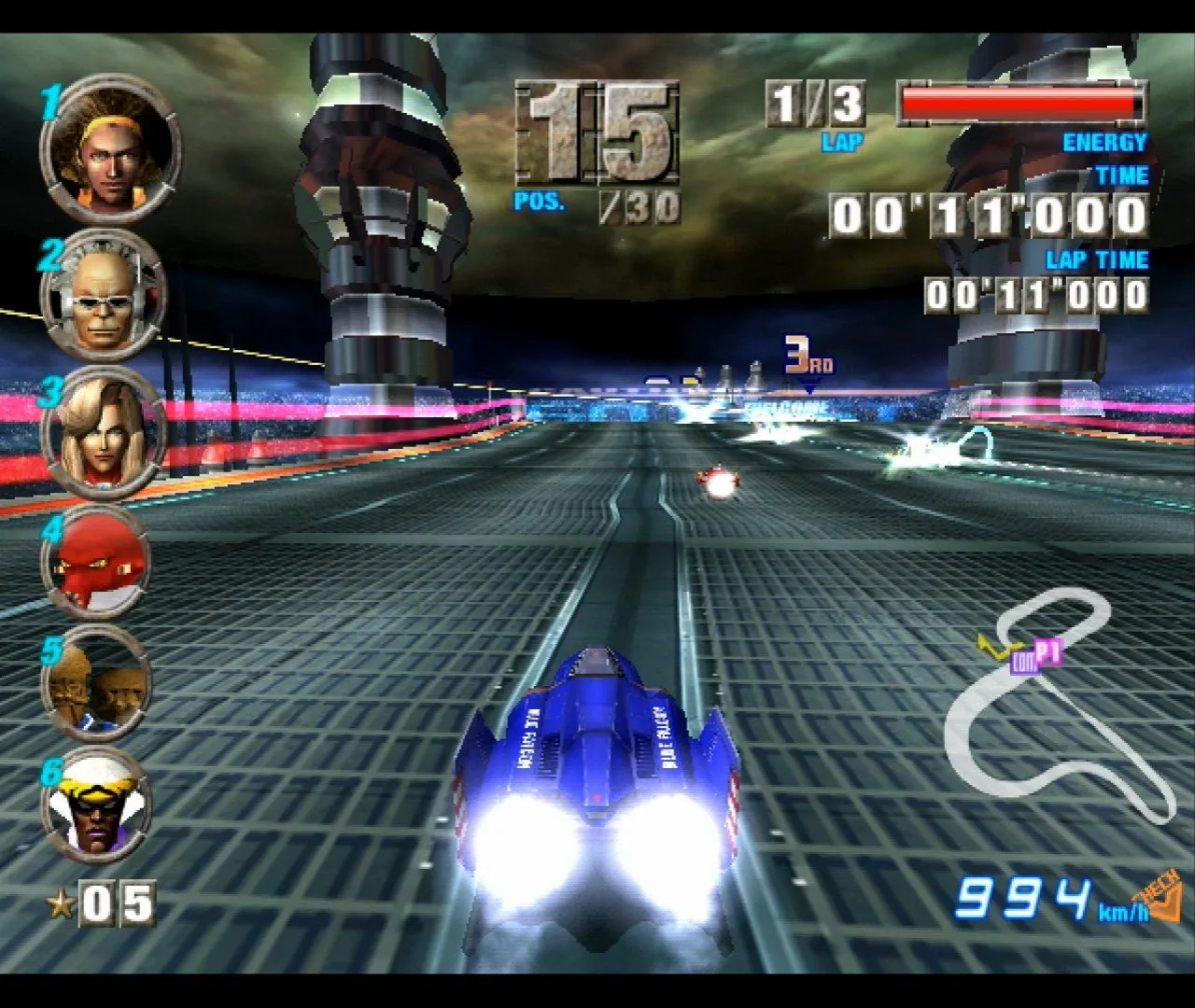 Cảnh đua xe siêu tốc trong game F-Zero GX với đồ họa tương lai