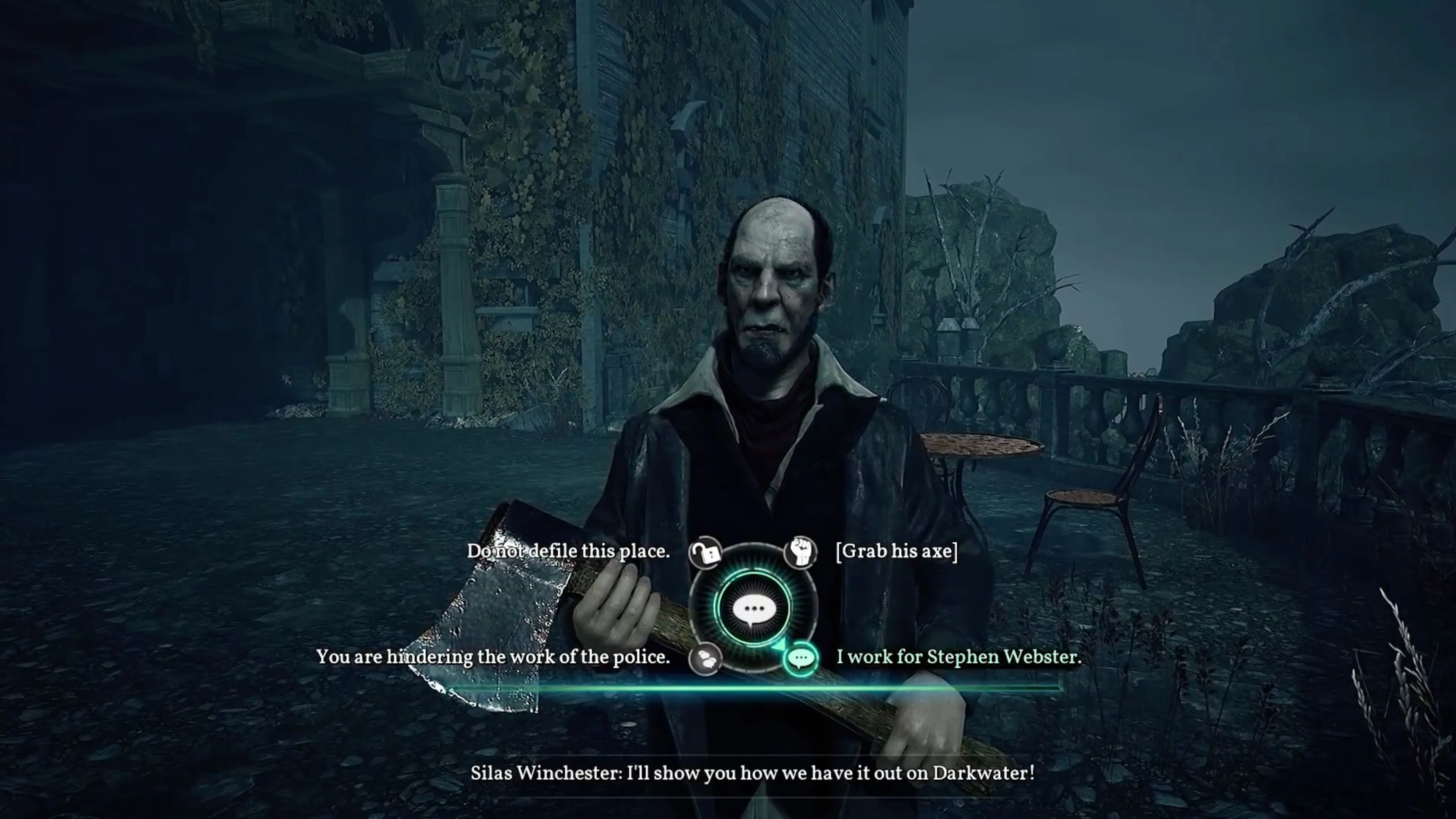 Cảnh gameplay Call of Cthulhu với hiệu ứng không khí rùng rợn, nhấn mạnh yếu tố kinh dị tâm lý