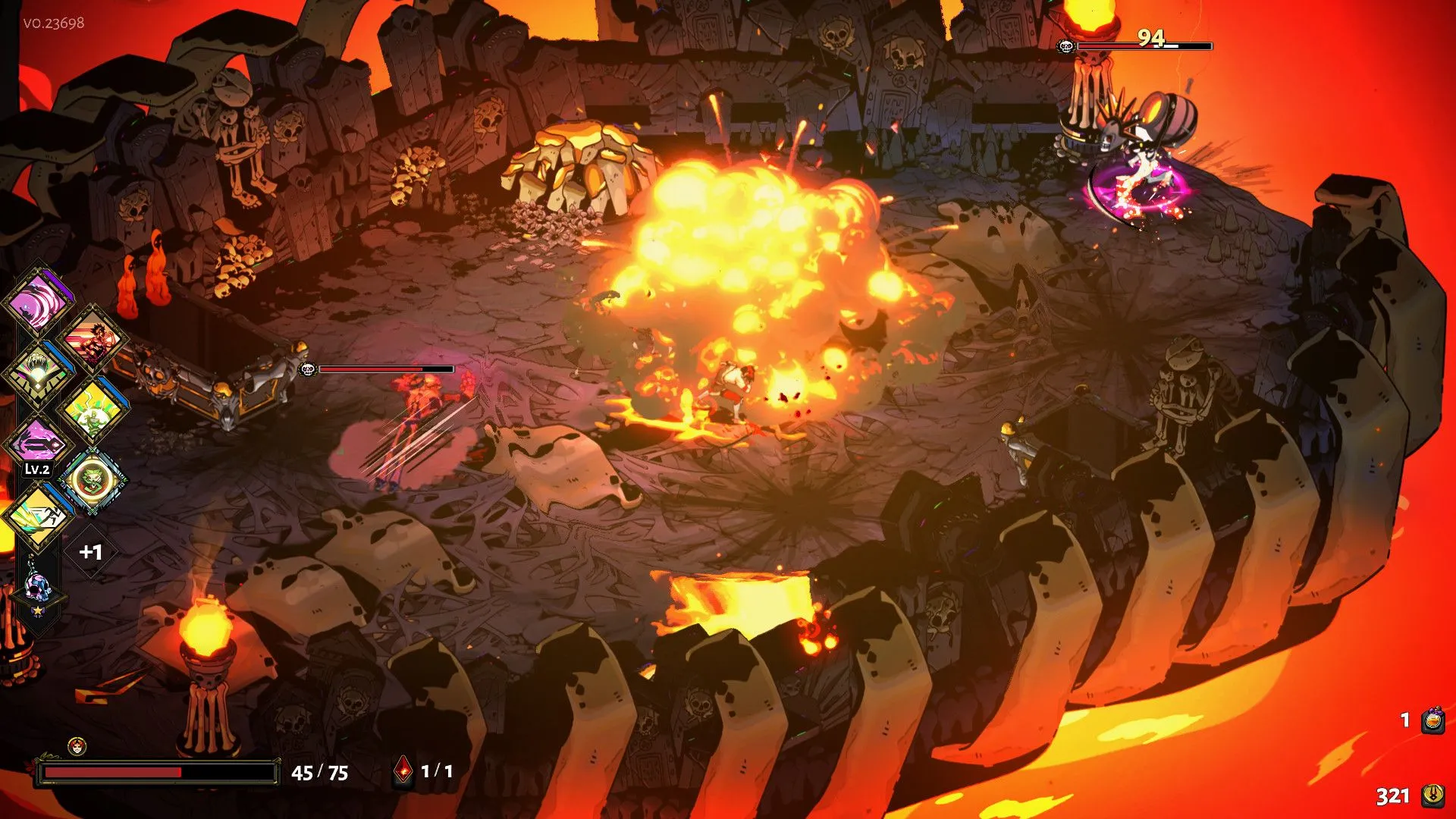 Cảnh gameplay Hades với nhân vật chính đang sử dụng các kỹ năng và vũ khí đặc biệt để vượt qua thử thách