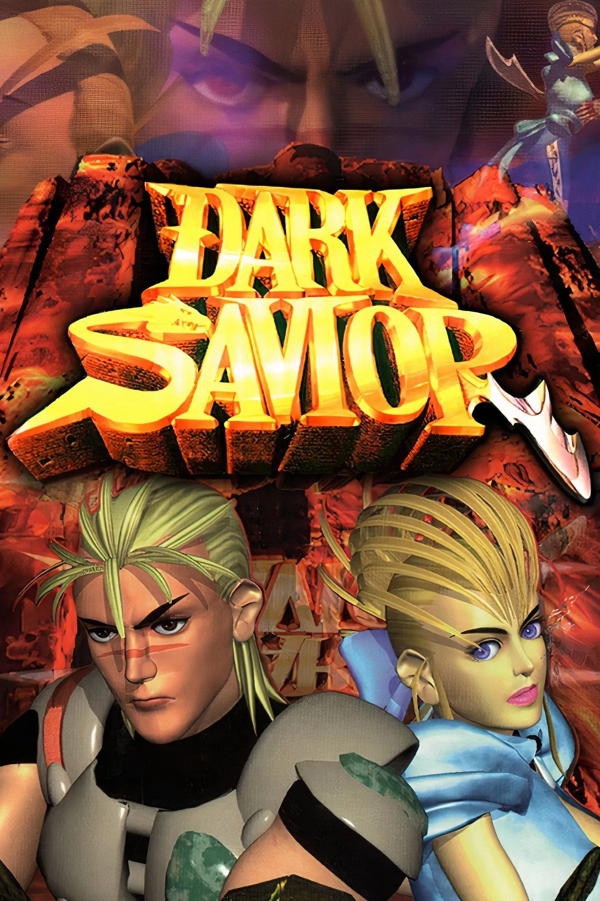 Cảnh hành động trong Dark Savior, nhân vật chính chiến đấu với quái vật trong một môi trường kiến trúc phức tạp