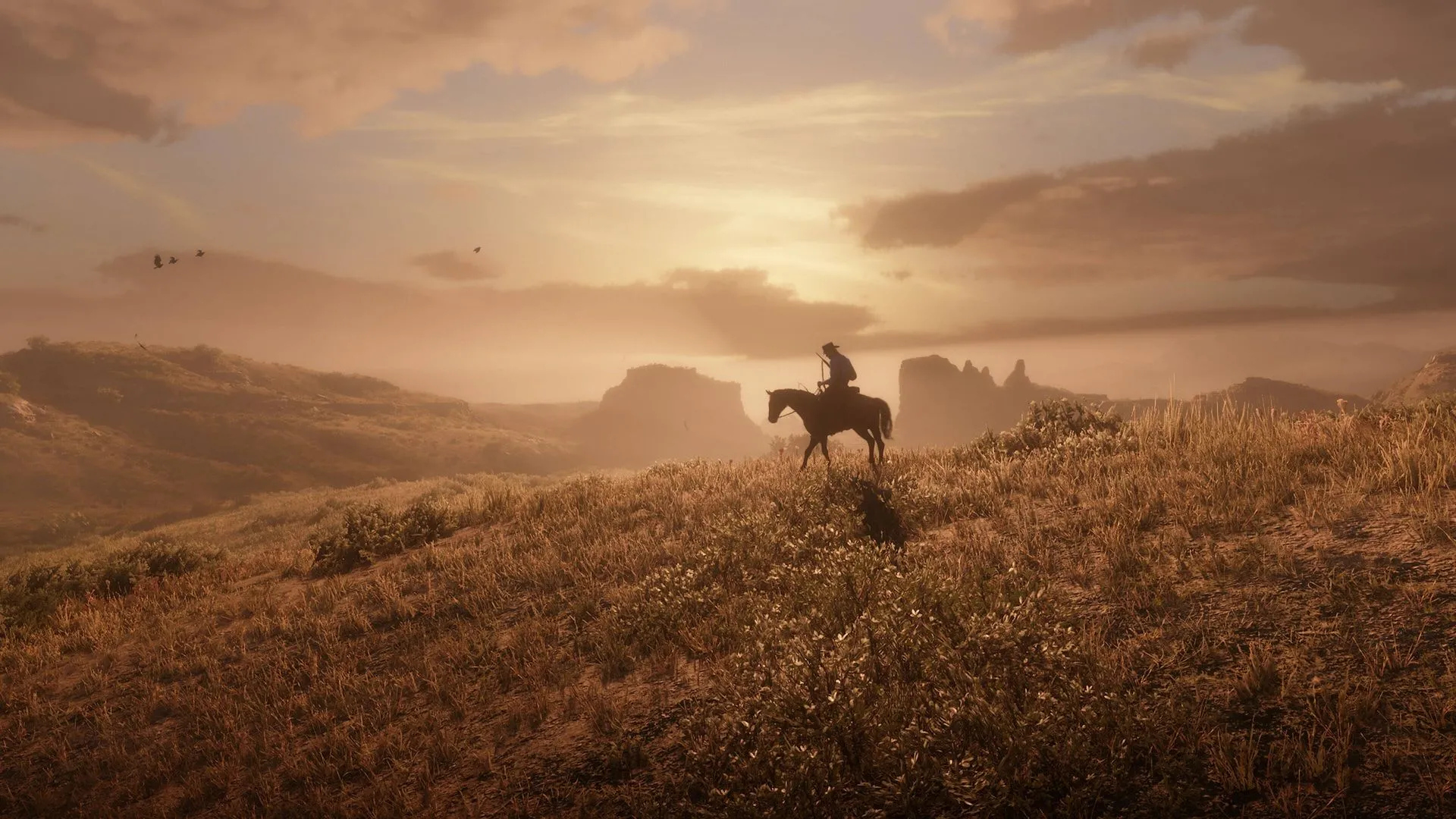 Cảnh hoàng hôn tuyệt đẹp trong game thế giới mở Red Dead Redemption 2