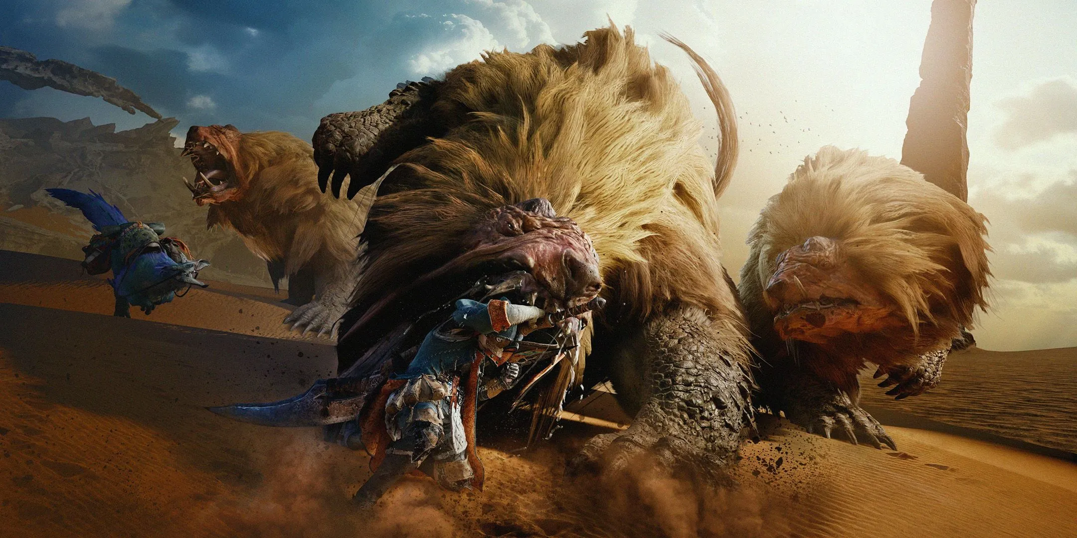 Cảnh một thợ săn đang chiến đấu với quái vật khổng lồ trong game Monster Hunter Wilds, tựa game có bản thử nghiệm bị ảnh hưởng bởi lỗi PSN.
