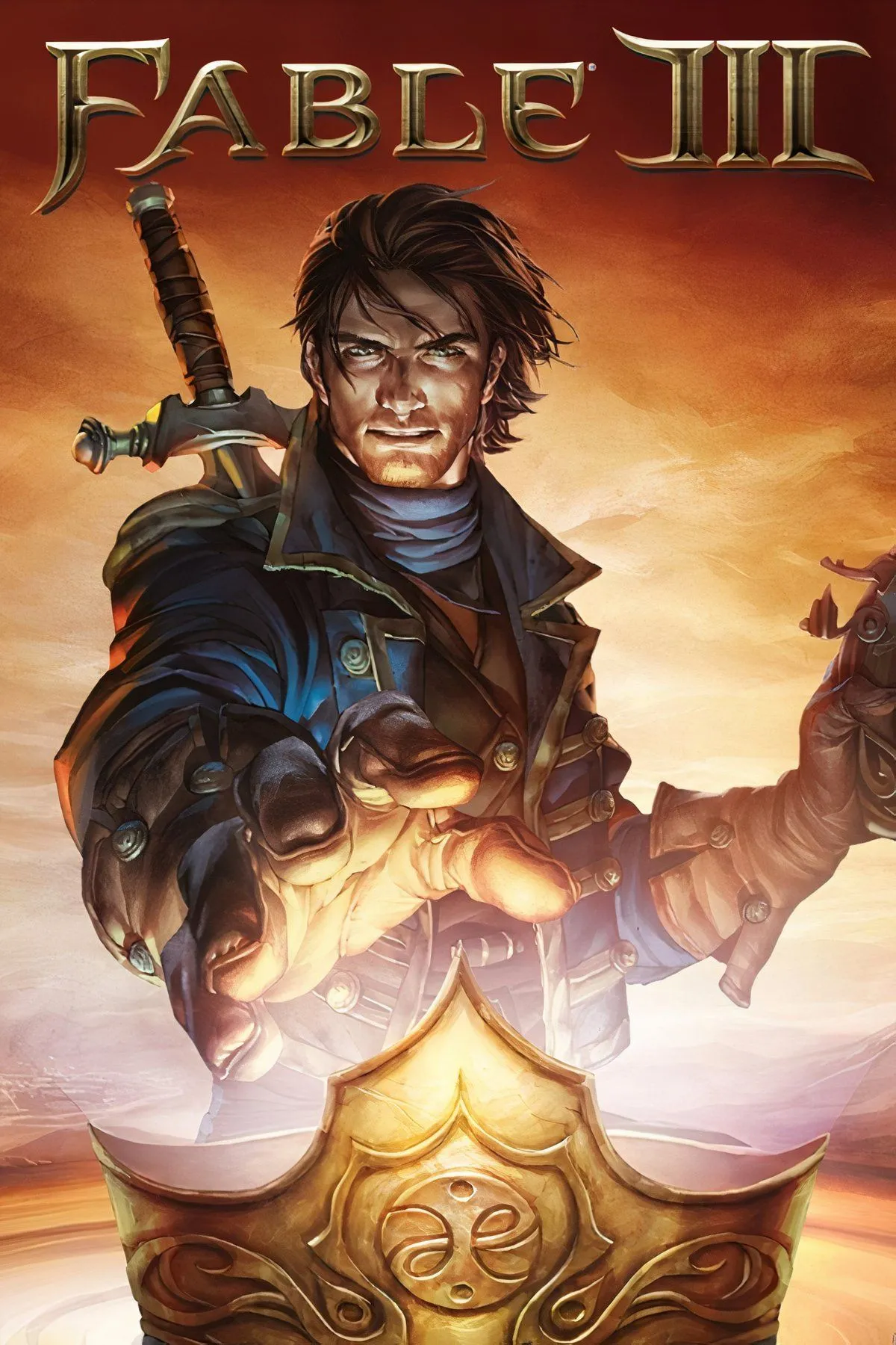 Cảnh trong Fable III mô tả sự hỗn loạn và gánh nặng của King Logan khi đối mặt với mối đe dọa The Crawler.