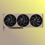 Card đồ họa MSI Inspire GeForce RTX 5080 3X OC với thiết kế sang trọng, ba quạt tản nhiệt hiệu quả.