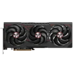 Card đồ họa SAPPHIRE PULSE Radeon RX 9070 XT đang hoạt động, nổi bật với hệ thống tản nhiệt ba quạt