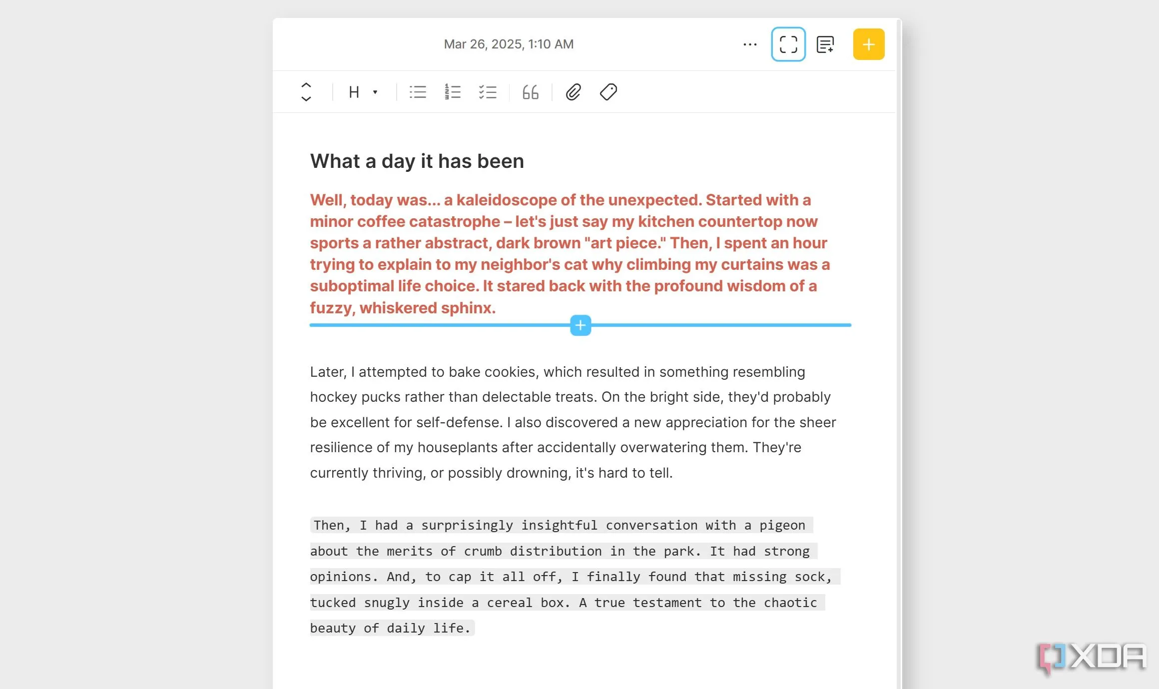 Chế độ Focus Mode của Day One trên Windows giúp người dùng tập trung tối đa vào việc viết nhật ký bằng cách loại bỏ các yếu tố gây xao nhãng.