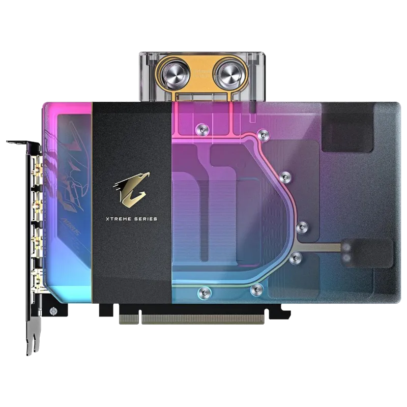 Chi tiết khối tản nhiệt nước (water block) của Gigabyte AORUS RTX 5080 XTREME WATERFORCE WB.