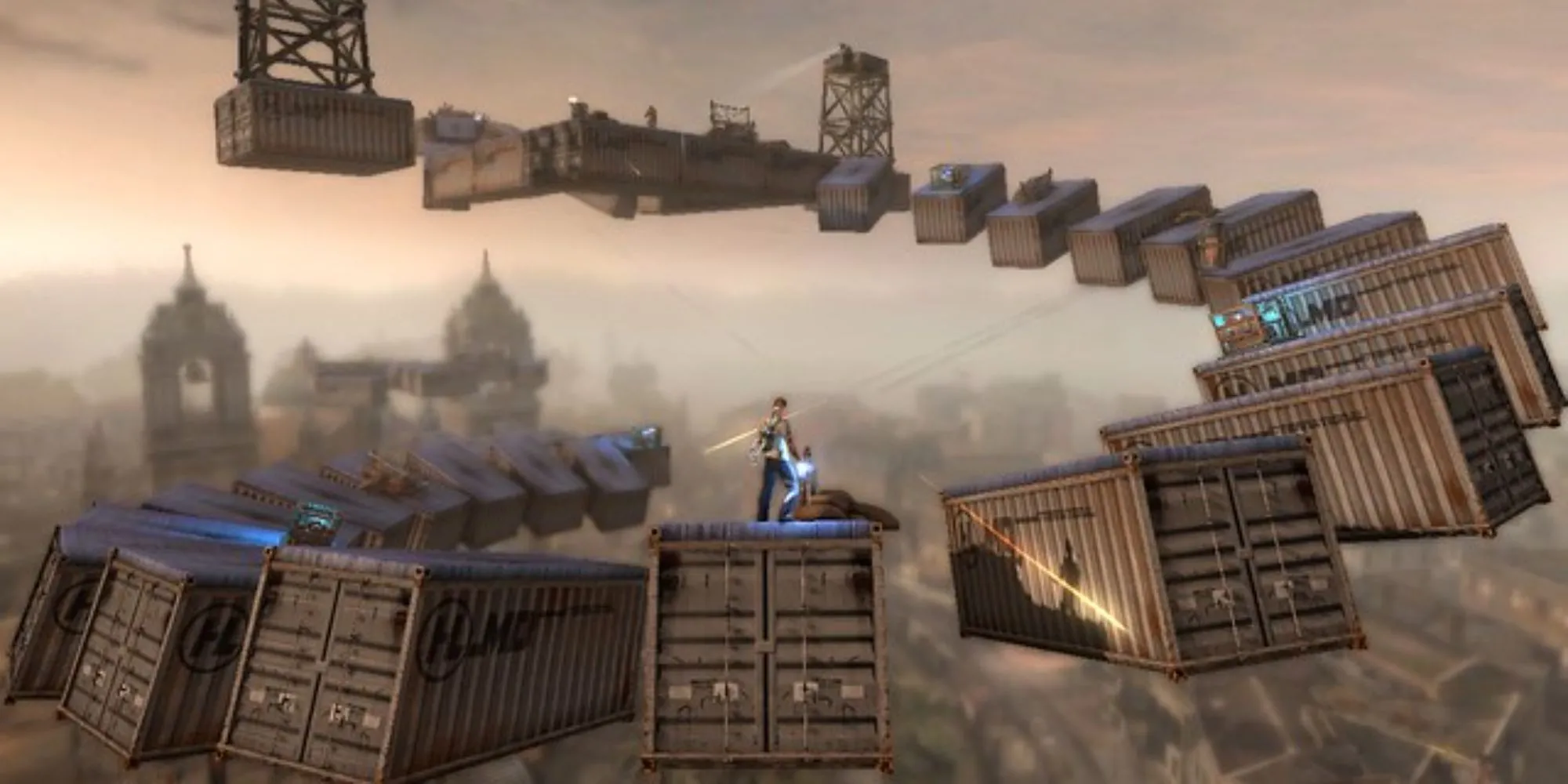 Cole MacGrath di chuyển qua thành phố bằng cách trượt trên dây điện trong Infamous.