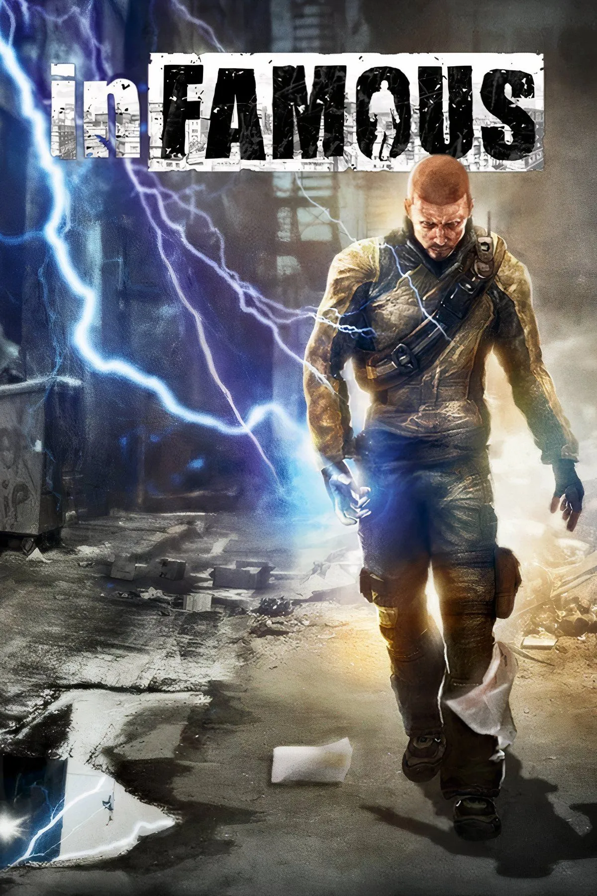 Cole MacGrath, nhân vật chính, trên ảnh bìa của game Infamous.