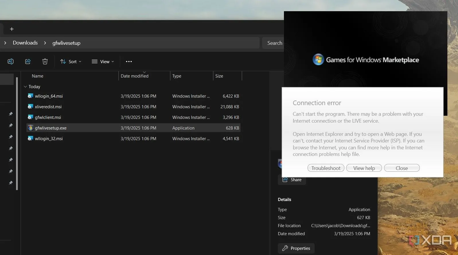 Cửa sổ cài đặt của Games for Windows Live (GFWL), một dịch vụ game PC gây tranh cãi của Microsoft