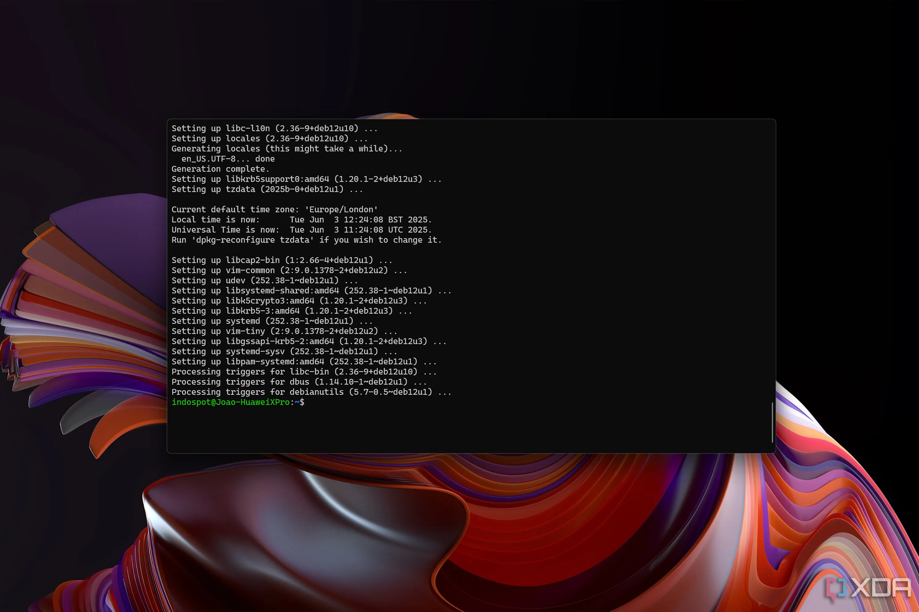 Cửa sổ Windows Terminal chạy Debian trong chế độ tập trung Focus Mode loại bỏ các yếu tố gây xao nhãng