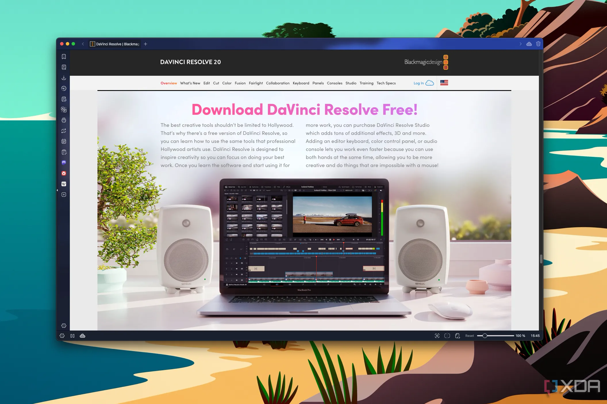 DaVinci Resolve website hiển thị phần mềm chỉnh sửa video miễn phí tải về