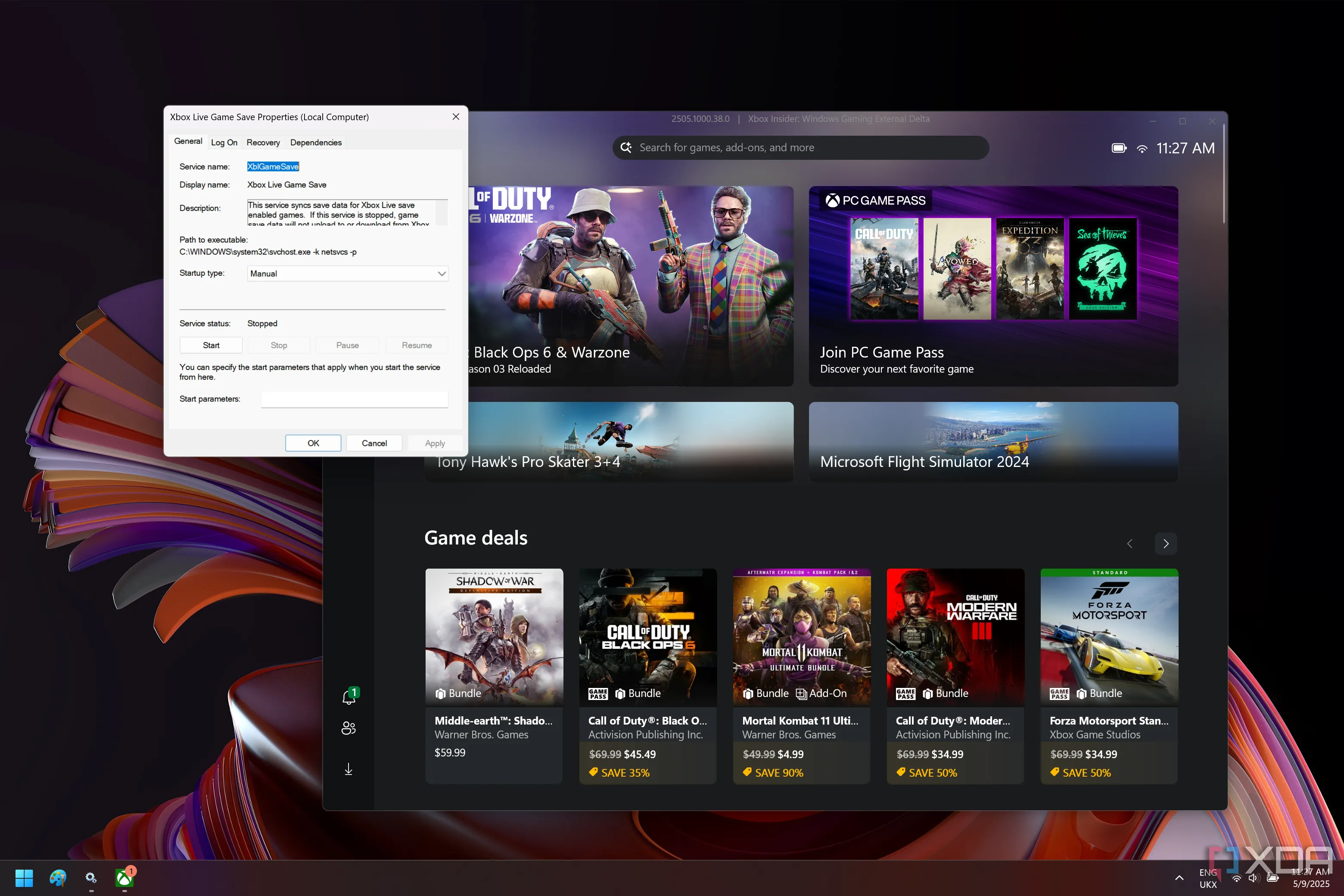 Dịch vụ Xbox Live Game Save đã tắt trên Windows 11 cạnh ứng dụng Xbox