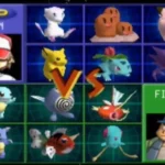 Gameplay từ Pokémon Stadium trên Nintendo 64 hiển thị trận đấu Pokémon với đồ họa 3D, minh họa khả năng tương tác với Game Boy qua Transfer Pack.