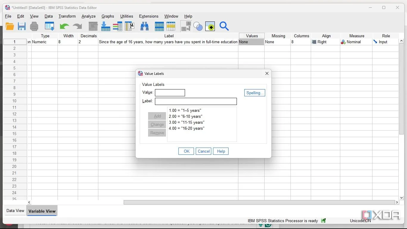 Gán các giá trị số và nhãn tương ứng cho lựa chọn biến trong SPSS