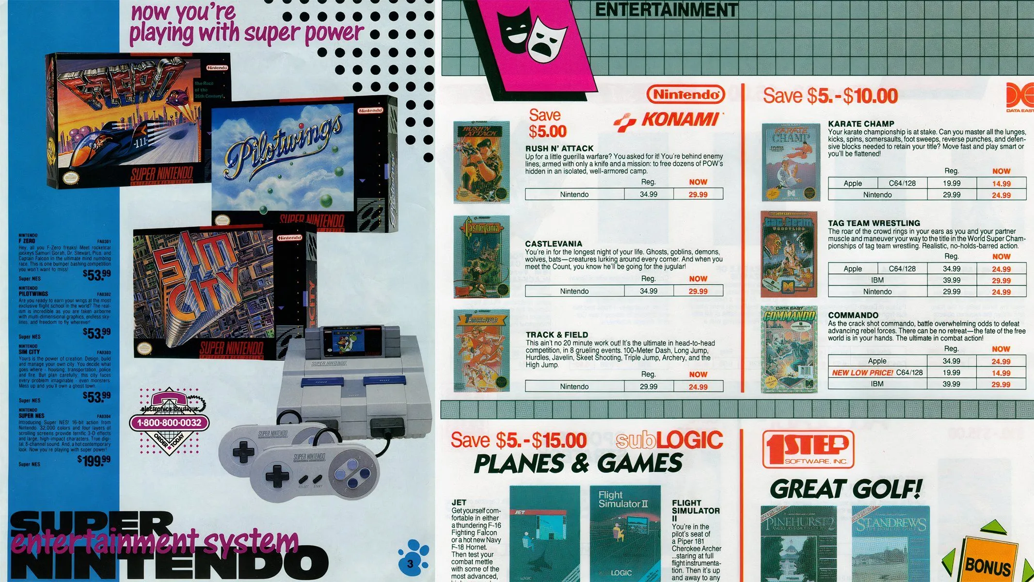 Giá game Super Nintendo Entertainment System (SNES) và phụ kiện NES từ các catalog cũ.