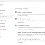 Giao diện cài đặt Tính năng chống theo dõi của Windows trong ứng dụng AdGuard.
