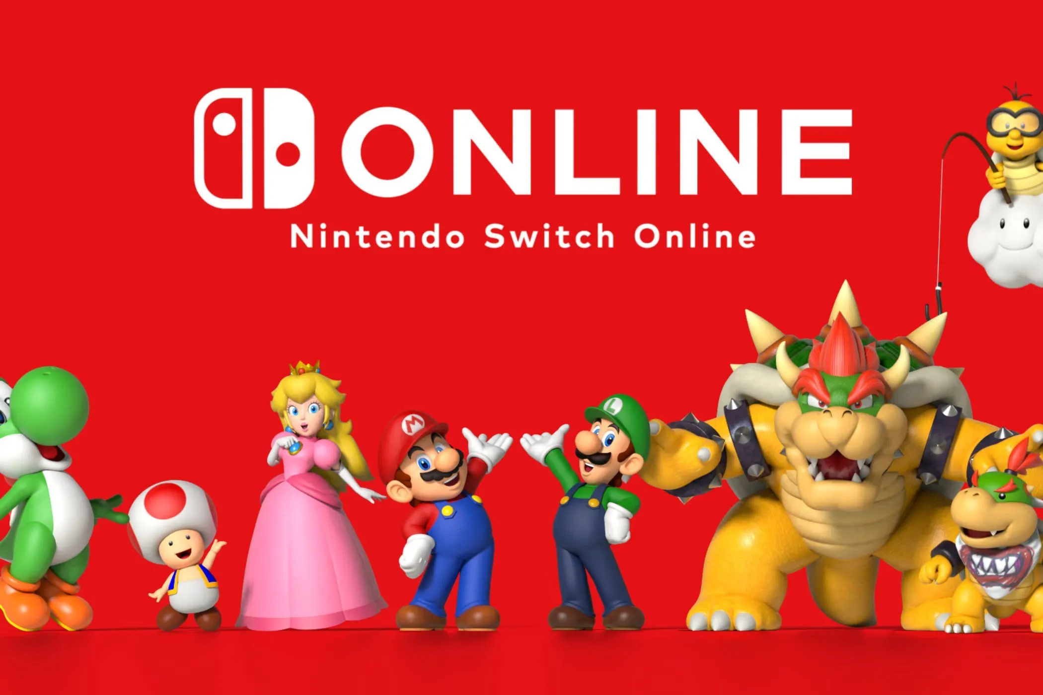 Giao diện chính của Nintendo Switch 2 với logo Nintendo Online và các nhân vật Mario nổi tiếng