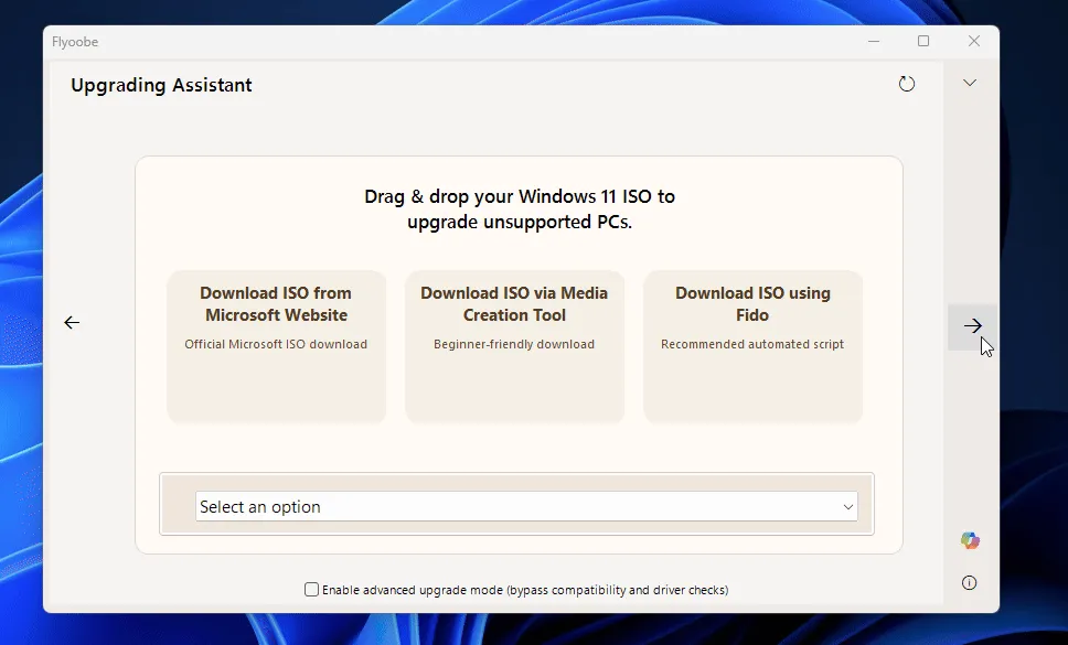 Giao diện công cụ Flyoobe giúp tùy chỉnh trải nghiệm cài đặt (OOBE) của Windows 11.
