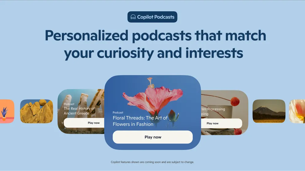 Giao diện Copilot hiển thị tính năng tạo podcast AI tự động