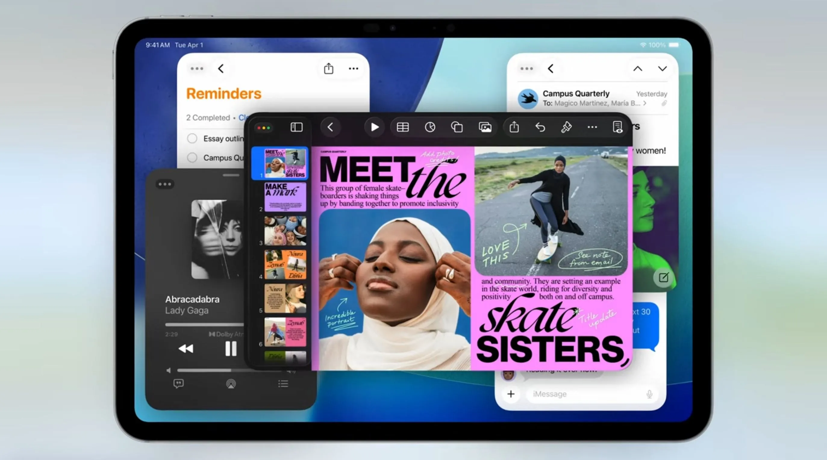 Giao diện đa nhiệm mới trên iPadOS 26 với các cửa sổ ứng dụng có thể thay đổi kích thước và di chuyển linh hoạt