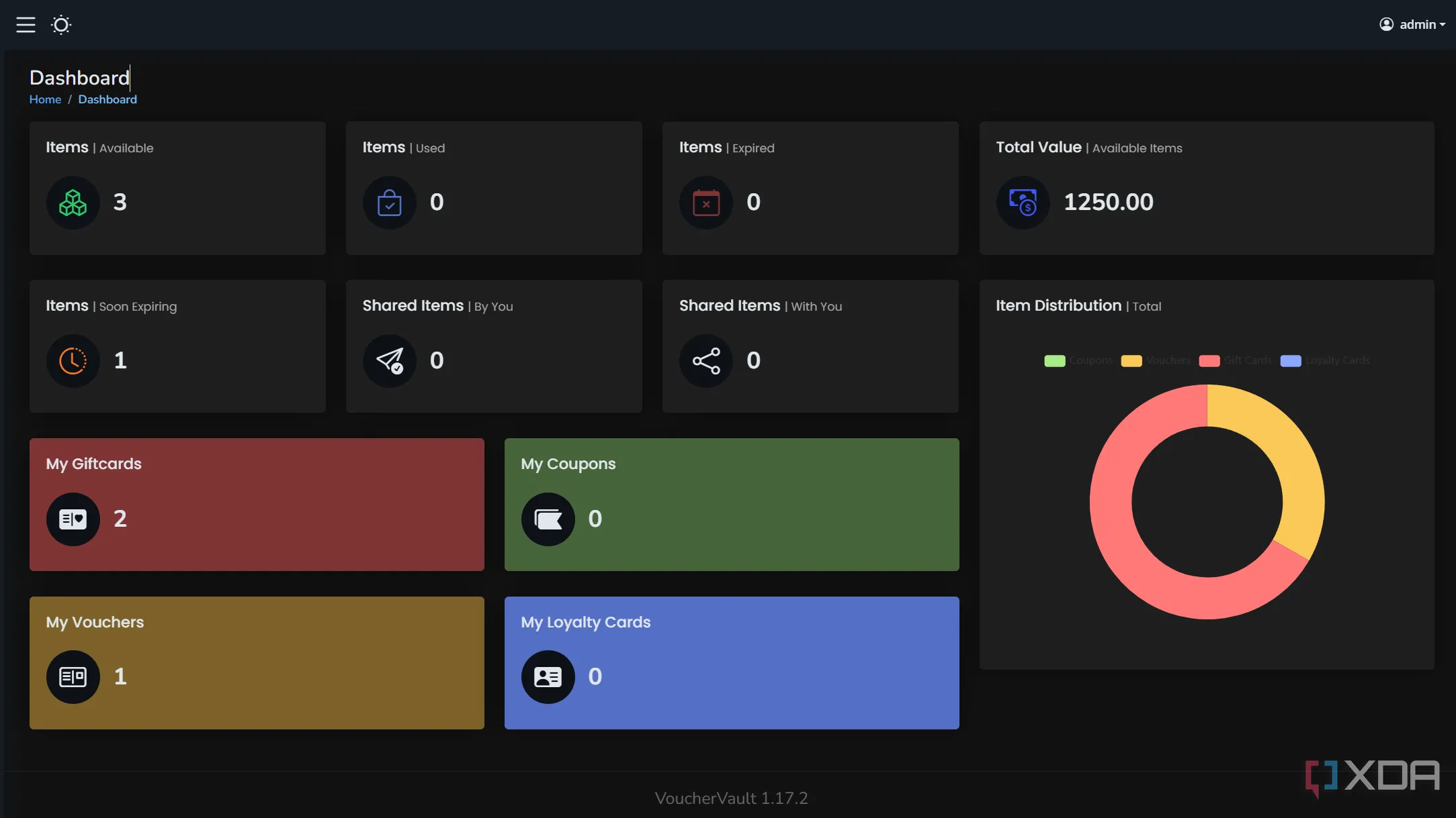 Giao diện Dashboard của VoucherVault hiển thị các phiếu giảm giá và thẻ quà tặng sắp hết hạn, giúp người dùng theo dõi và sử dụng ưu đãi hiệu quả.