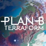 Giao diện game Plan B Terraform với các công trình khai thác và vận chuyển tài nguyên trên hành tinh