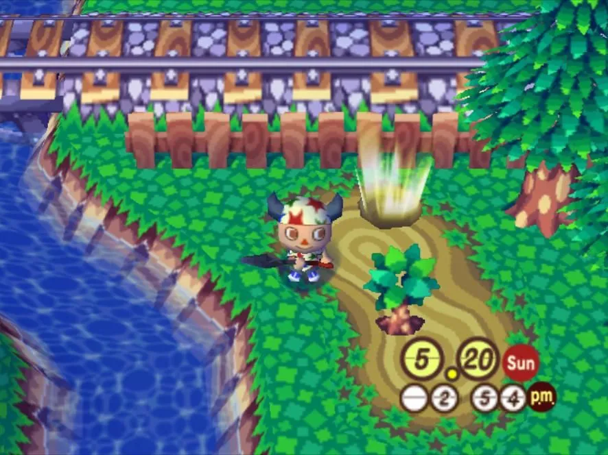 Giao diện gameplay của Animal Crossing với nhân vật và ngôi làng động vật thân thiện