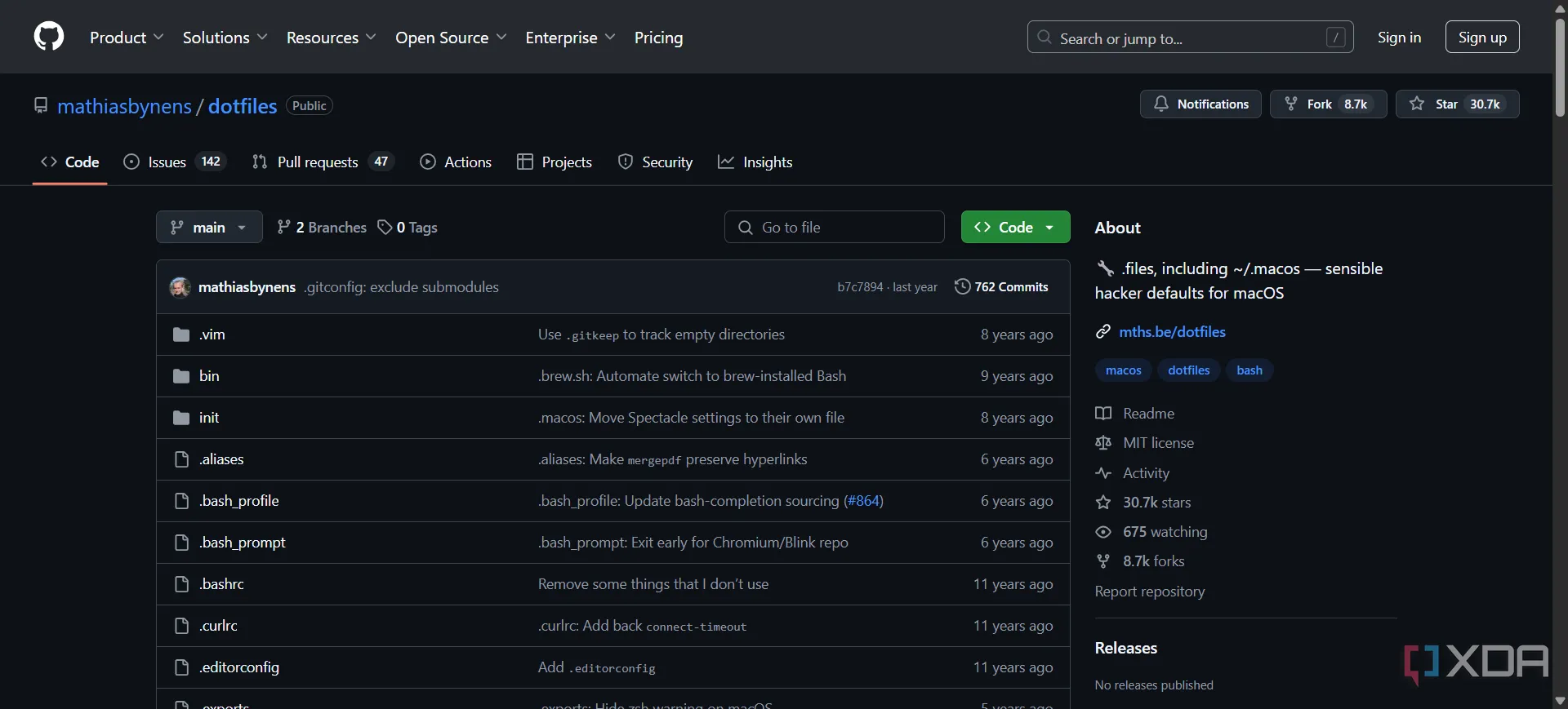Giao diện kho lưu trữ Dotfiles trên GitHub, minh họa cách tổ chức các file cấu hình hệ thống để chia sẻ và đồng bộ