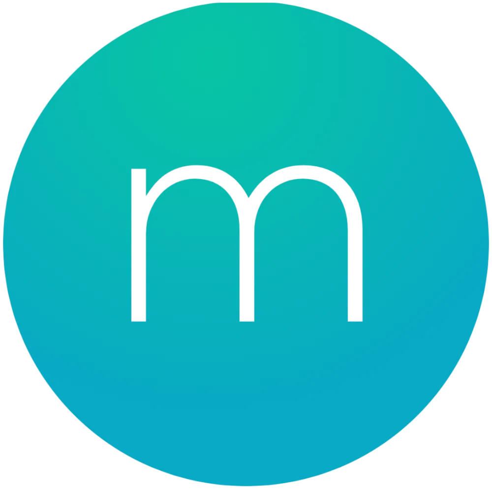 Giao diện logo Momentum với biểu tượng chữ M cách điệu và đường sóng, nền xanh dương.